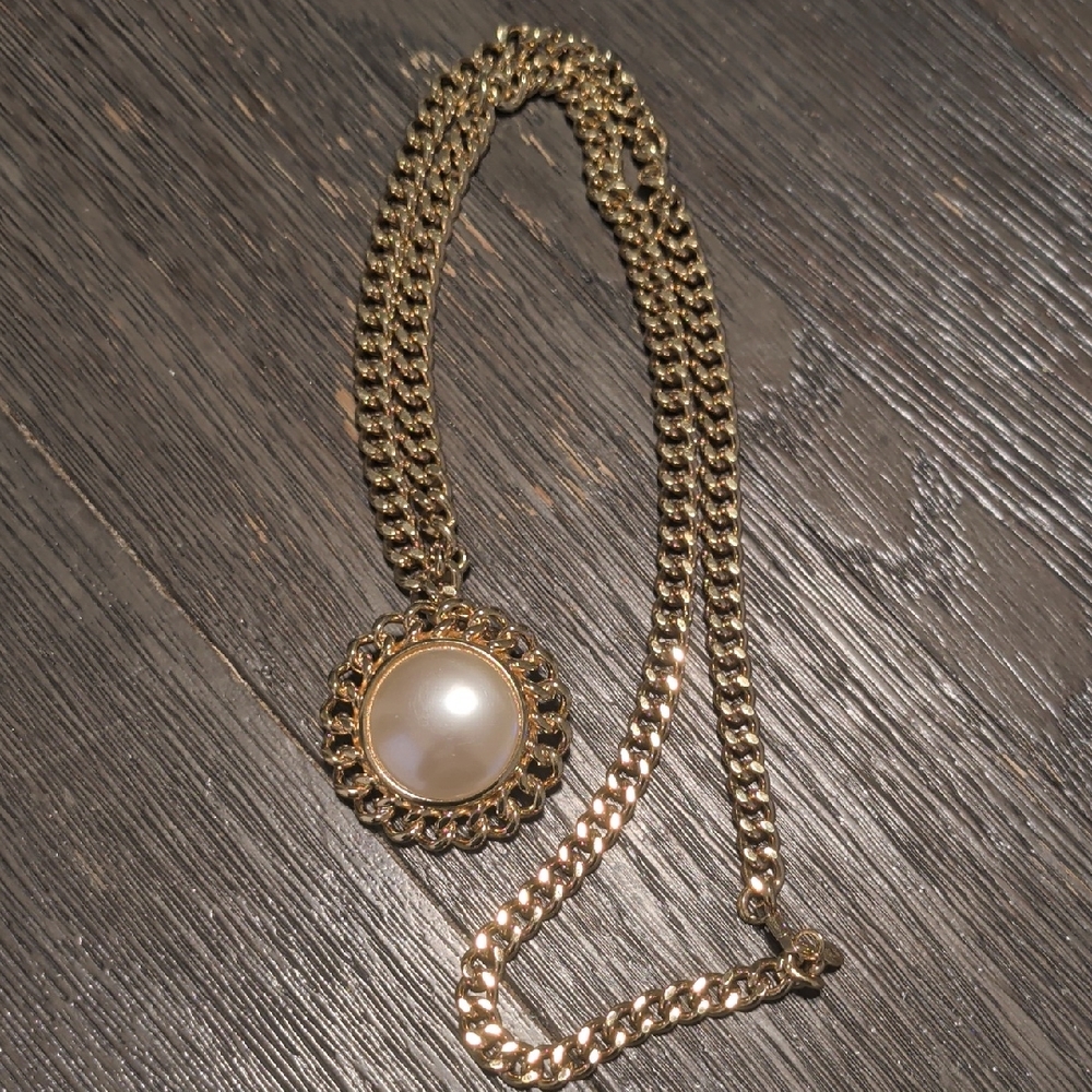 Heavy Kenneth J Lane Necklace with Pearl Pendant
